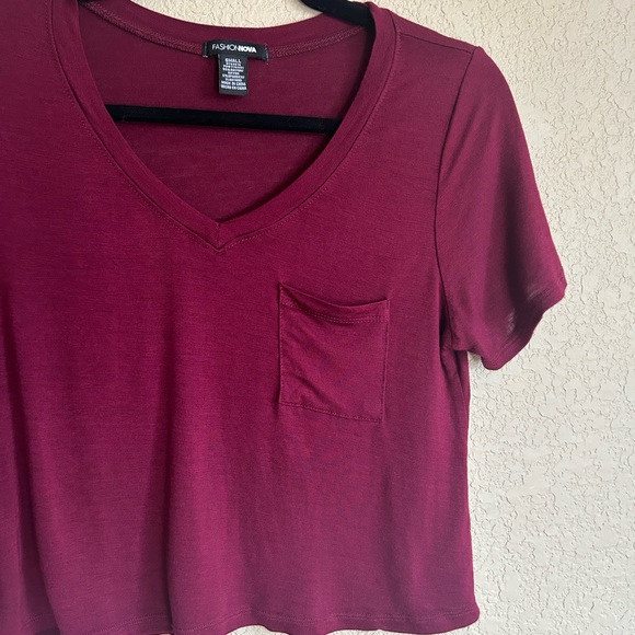 Deep Red Short Sleeve Crop Top, Size Small - Picture 7 of 7